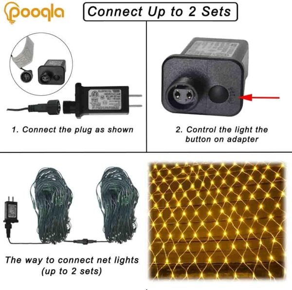 Pooqla Net Lights, 300LED Christmas Outdoor Mesh Light, 14.8x4.9 ft Fairy String Mesh Light 8 Modes Green Wire, Connectable Waterproof Decorative Light for Bushes Tree Garden Halloween, Warm White - Image 6