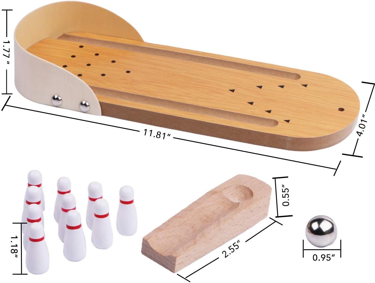 Table Top Mini Bowling Game Set-Tabletop Wooden Board Mini Arcade Desktop Tiny Bowling Shooting Alley Office Desk Stress Relief Gadgets Small Finger Toys Fun Gag Gifts for MenWomen Kids Teens Boys - Image 3