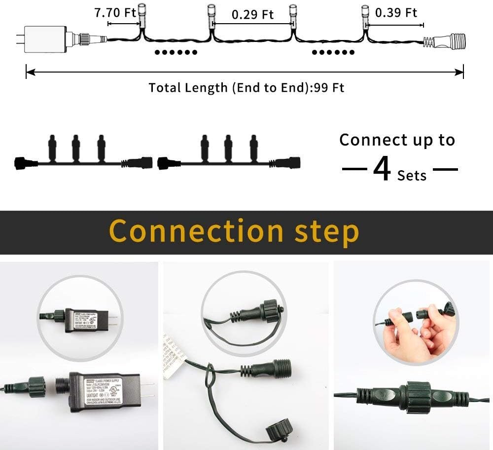 Christmas String Lights End-to-End Plug 8 Modes 108FT 300 LED IP55 Outdoor Waterproof UL Certificated Indoor Fairy Lights Garden Wedding Christma Trees Parties Decoration Multicolor - Image 4