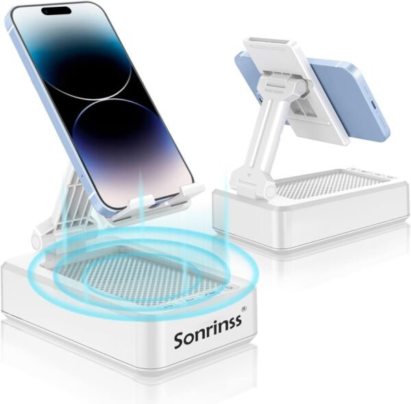 Cell Phone Stand with Wireless Bluetooth Speaker, Adjustable HD Surround Sound Cell Phone Speaker, Anti-Slip Phone Holder for Desk, Compatible with Any Smartphones - Image 2