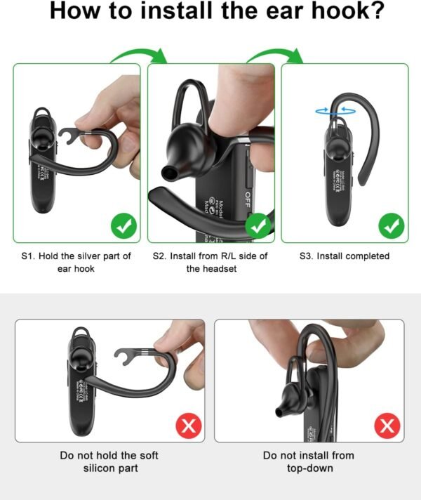 New bee Bluetooth Earpiece V5.0 Wireless Handsfree Headset with Microphone 24 Hrs Driving Headset 60 Days Standby Time for iPhone Android Samsung Laptop Trucker Driver (Black) - Image 8