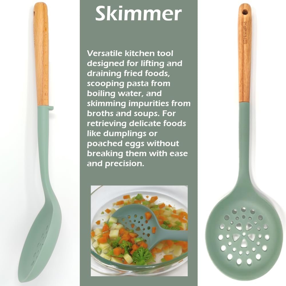 Set of 3 Kitchen Essentials Utensils Set of Silicone Spatulas 15 inches Large Heat Resistant 600F Cooking Baking Non Slip Handles Won't scratch Cookware, Turner Rubber Spatula Ladle Espatula (Green) - Image 7