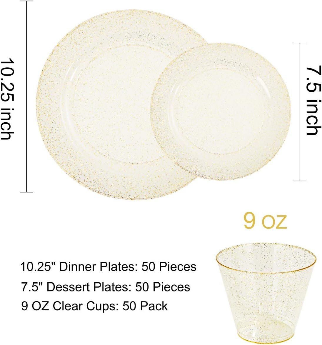 DaYammi 350 Pieces Gold Glitter Dinnerware Set 50 Guest for party- 50 Dinner Plates, 50 Dessert Plates -50 Per Rolled Napkins with Gold Cutlery - 50 Disposable Cups 9 OZ - Image 7