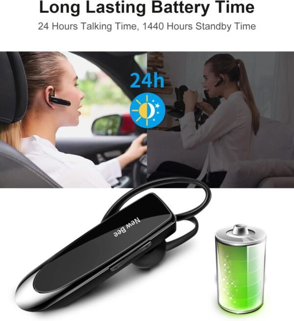 New bee Bluetooth Earpiece V5.0 Wireless Handsfree Headset with Microphone 24 Hrs Driving Headset 60 Days Standby Time for iPhone Android Samsung Laptop Trucker Driver (Black) - Image 4