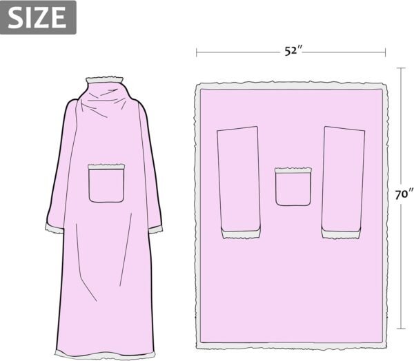 Catalonia Sherpa Wearable Blanket with Sleeves Arms,Super Soft Warm Comfy Large Fleece Plush Sleeved TV Throws Wrap Robe Blanket for Adult Women and Men Pink - Image 8