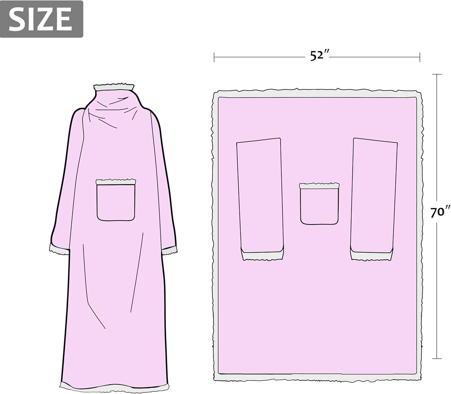 Catalonia Sherpa Wearable Blanket with Sleeves Arms,Super Soft Warm Comfy Large Fleece Plush Sleeved TV Throws Wrap Robe Blanket for Adult Women and Men Pink - Image 8