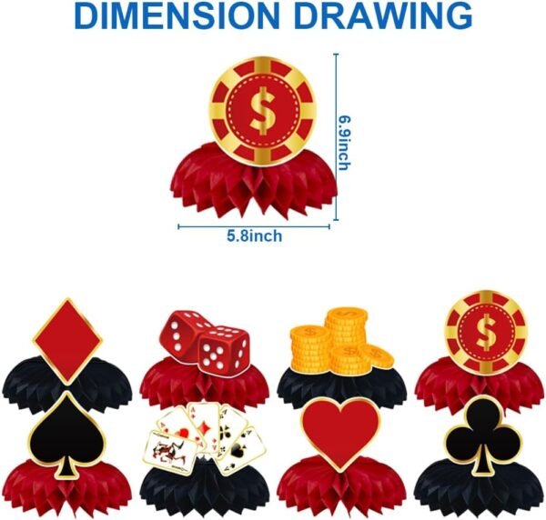 8Pcs Casino Honeycomb Table Centerpieces for Party Decorations - Festive Happy Birthday Party Supplies - Image 3