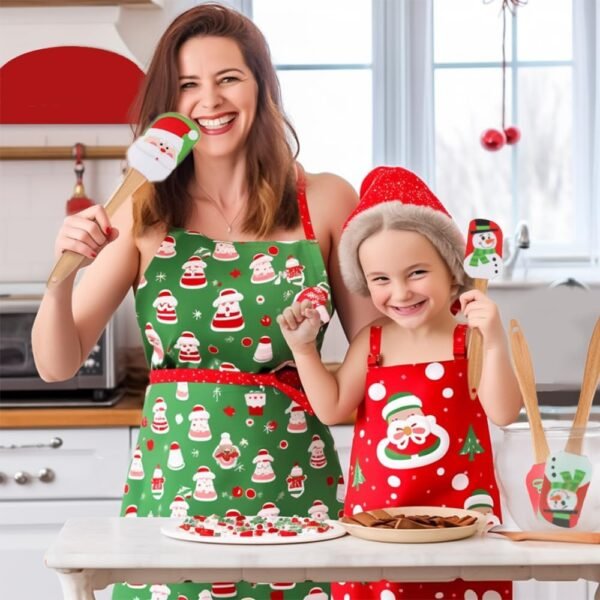 Christmas Spatula Set, 5 Pieces Kitchen Christmas Silicone Spatula Set with Wooden Handle for Baking Cooking and Christmas Gifts (Assorted Color) - Image 2