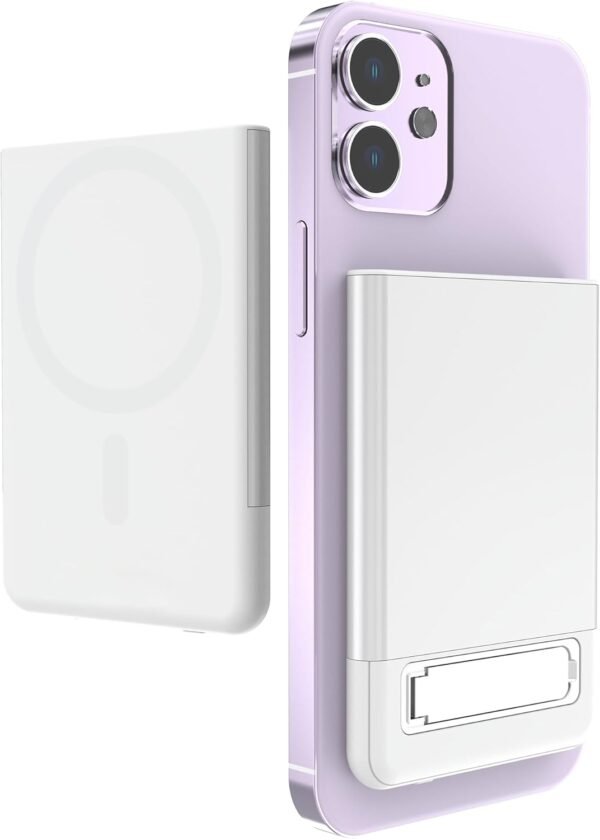 0.03FT Slim Wireless Power Bank 5000mAh White Mini Portable Charger 15W Magnetic Battery Charger Wired PD20W Back-up Battery for Phone 12/13/14/15/16 Pro Max Series/AirPods 3/AirPods Pro II - Image 2