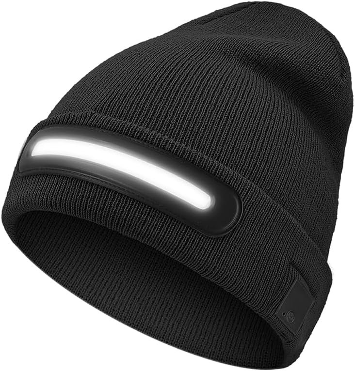 LED Lighted Beanie with Light, Unisex Warm Knitted Black Winter Hat, USB Rechargeable Headlamp Cap for Outdoors, Tech Gift for Men Dad Father Him - Image 2