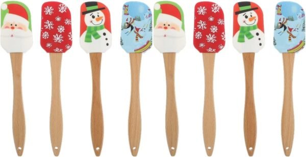 Tofficu 8pcs Christmas Silicone Spatula with Wooden Handle, Christmas Baking Supplies for Kitchen Mixing Baking Cooking (assorted Color) - Image 2