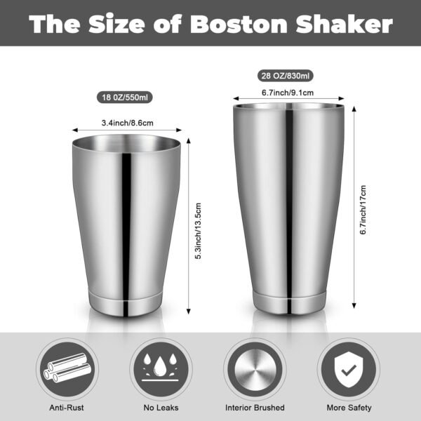 6 Pcs Cocktail Shakers Professional Bar Shaker Boston Shaker Set Stainless Steel Martini Shaker Drink Mixer Basic Tool Weighted Shake Metal Can Cocktail Shaker Set, 18 oz, 28 oz (Silver) - Image 3
