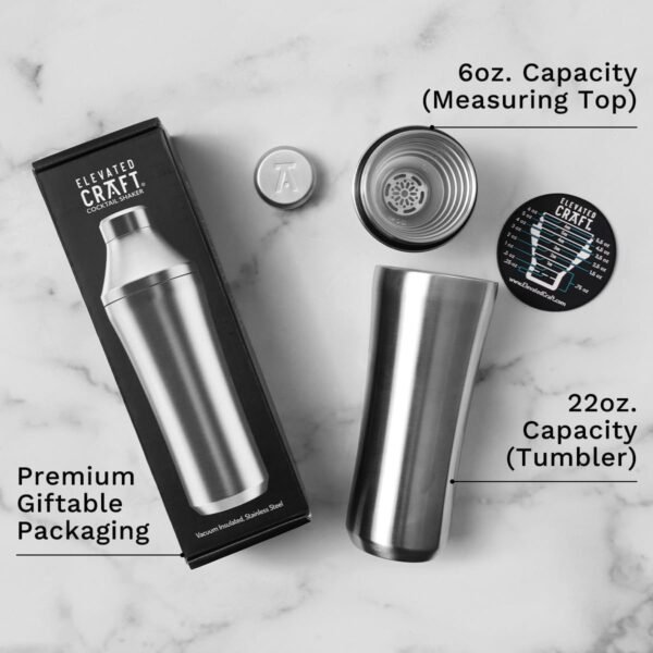 Elevated Craft Hybrid Cocktail Shaker - Premium Vacuum Insulated Stainless Steel Cocktail Shaker - Innovative Measuring System - Martini Shaker for the Home Bartender - 28oz Total Volume - Image 7