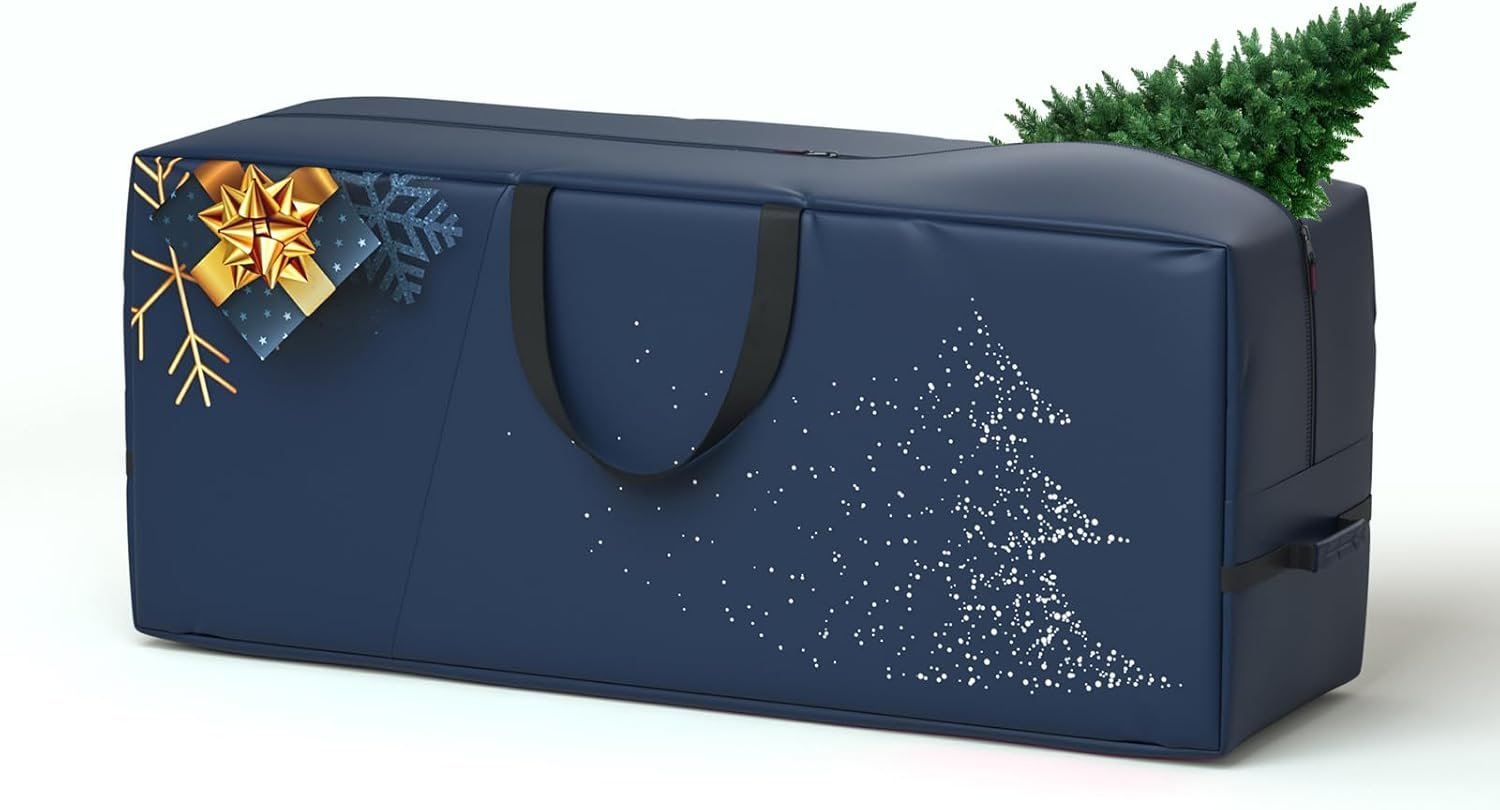 【New Upgrade】7.5 ft Christmas Tree Storage Bag - Heavy Duty 600D Oxford Fabric with Reinforced Handles and Dual Zippers - Wide Opening, Extra Large Storage Container for Trees and Decorations (Blue) - Image 2