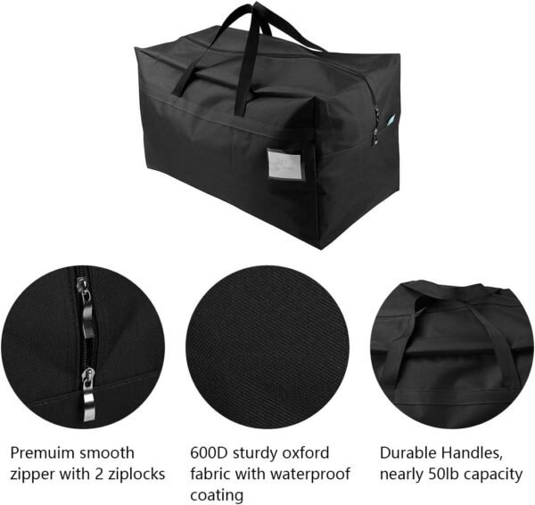 AMJ Christmas Decorations Storage Container Bag | Holds Xmas Trees, Lights, Balls etc, Unzippered Top Three Side Open Bag, Black - Image 5