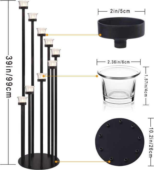 LAMORGIFT 39" Tall Floor Candle Holders Set- Black 9 Arms Candelabras with 9 Pcs Tea Lights Candle Holders for Wedding, Christmas, Halloween, Fireplace, Mantel Decor, Suits Pillar Candles/Tea Lights - Image 3