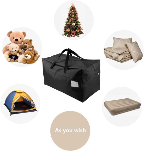 AMJ Christmas Decorations Storage Container Bag | Holds Xmas Trees, Lights, Balls etc, Unzippered Top Three Side Open Bag, Black - Image 6