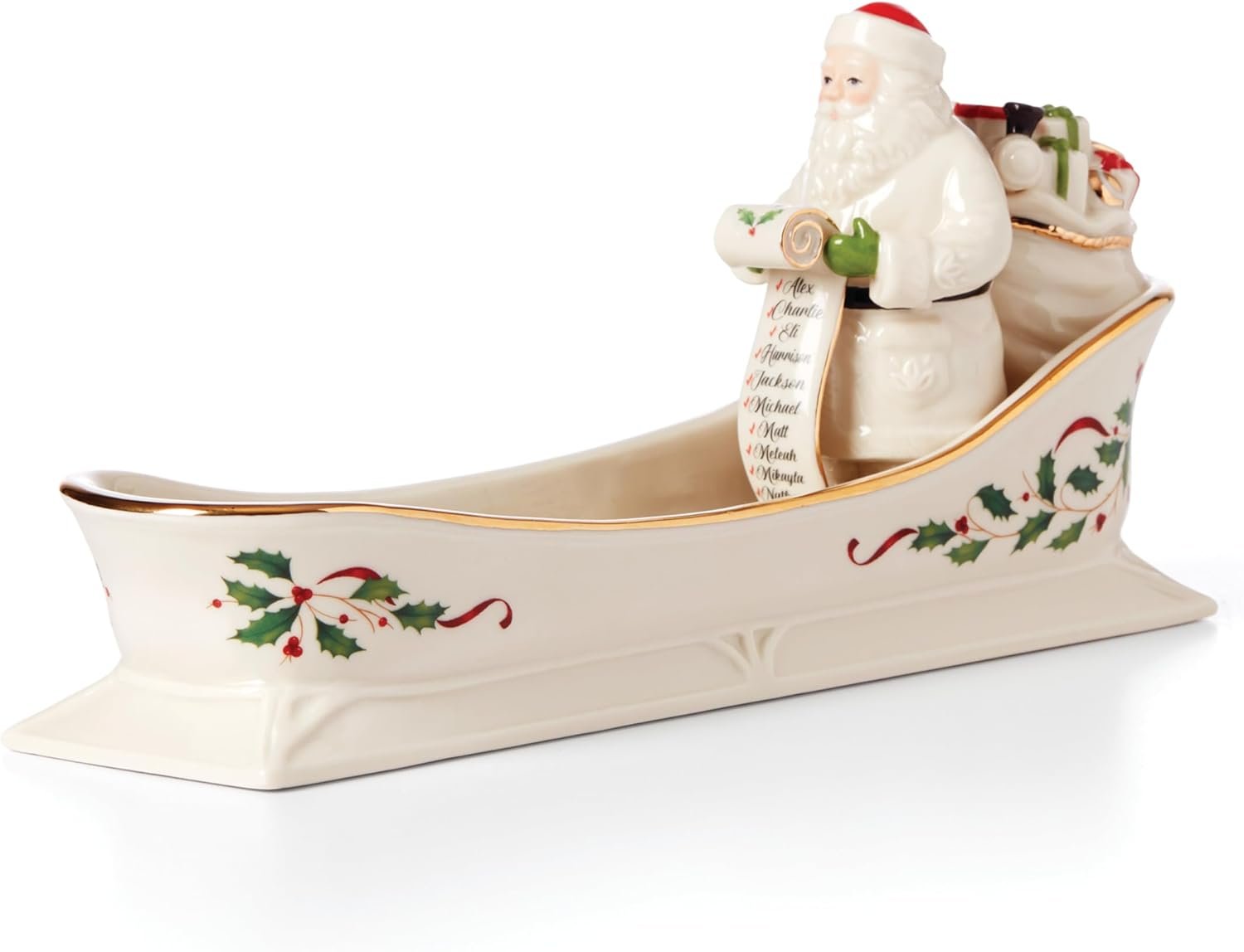Lenox 894187 Holiday Santa's Sleigh Cracker Tray, 1-Piece, Ivory, Red & Green, 10" x 2.75", Christmas Hosting - Image 2
