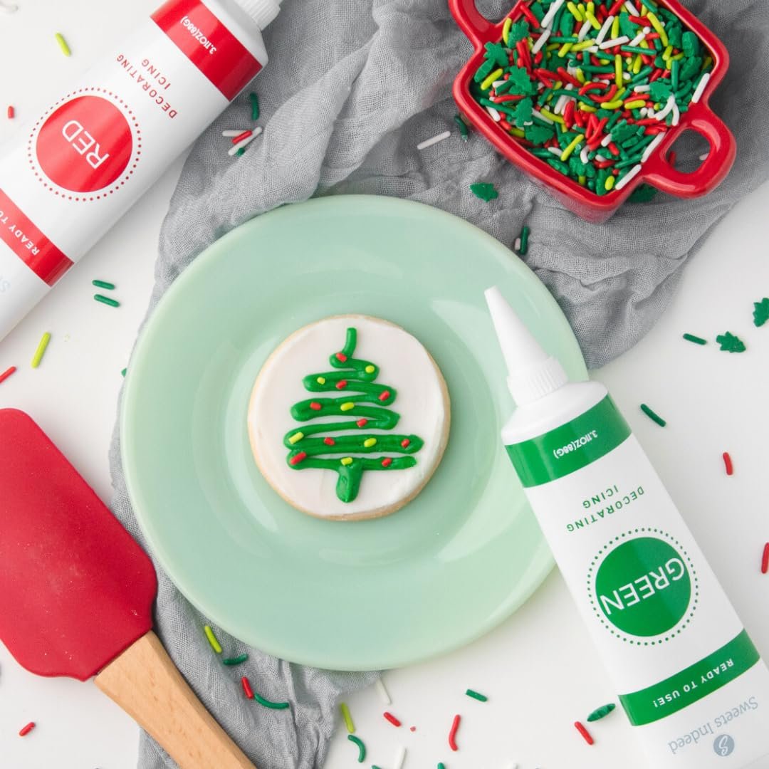 Sweets Indeed, Christmas Frosting Kit plus Sprinkles, 3 Frosting Tubes, 2.5 ounces Sprinkes, 4 nozzles, 11.31 ounces, Perfect for baking and cookie decoarting (Christmas) - Image 7