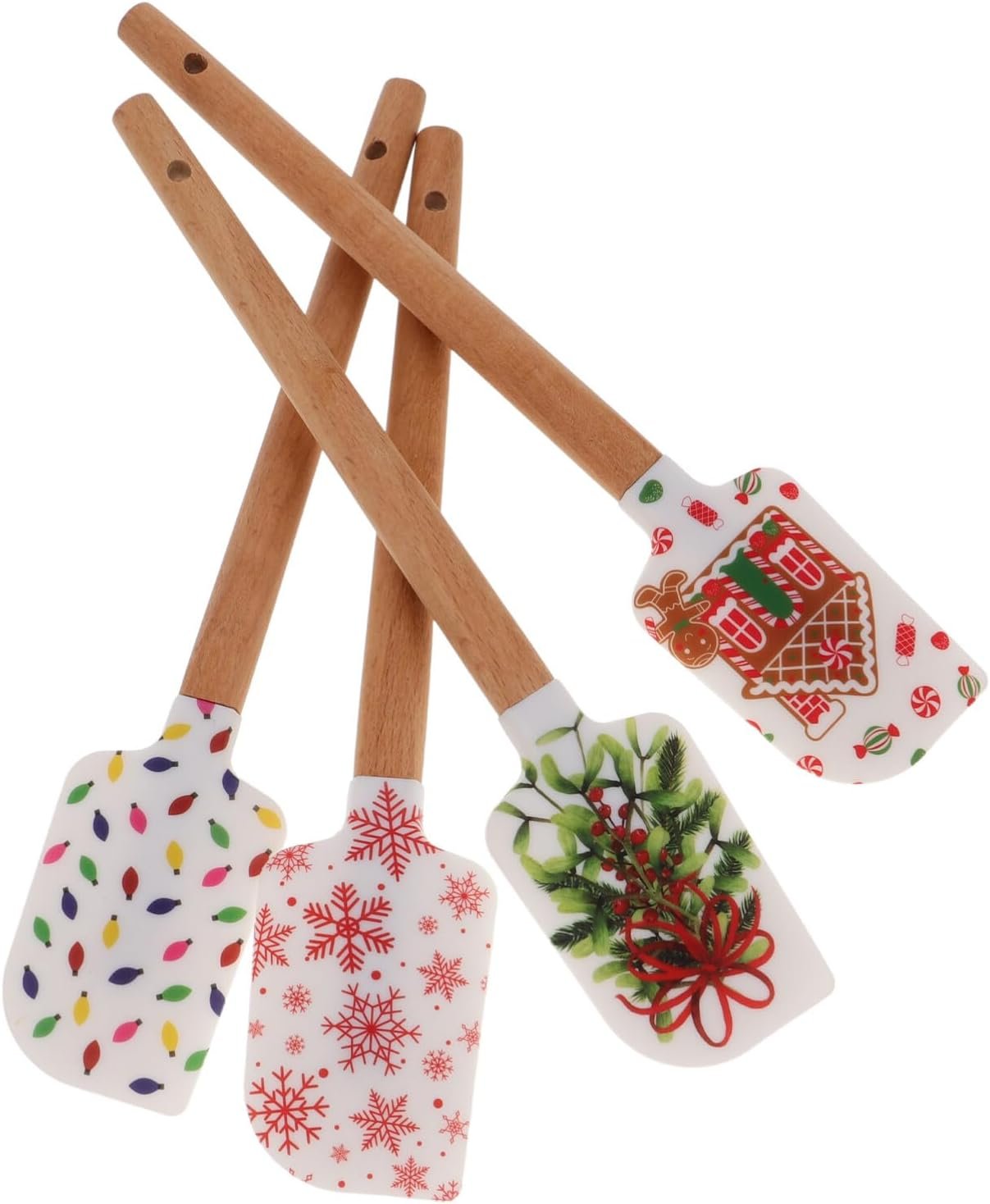 Alipis 4pcs Christmas Silicone Spatula Set Cake Icing Spatula Cream Scraper Snowflake Christmas Tree Gingerbread Man Pattern for Xmas Holiday Baking Cooking - Image 2