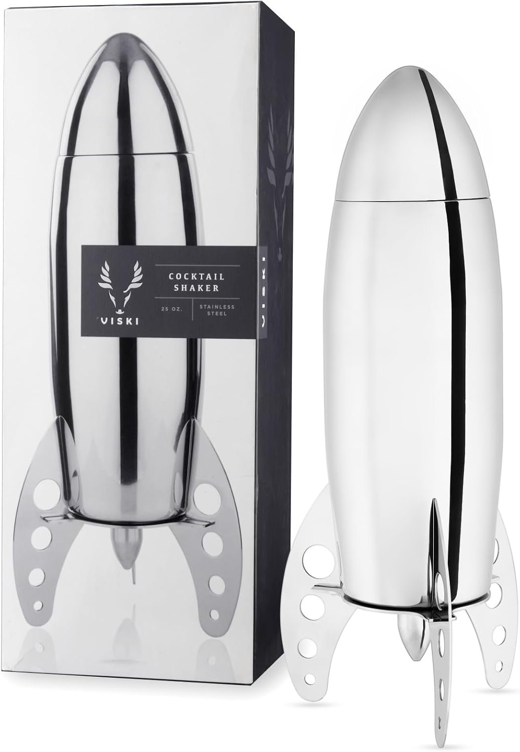 Viski Rocket Cocktail Shaker with Strainer Bar Set, Martini Shaker, Mixed Drink Shaker, Stainless Steel Cocktail Shaker, Bartending Tools, 24oz - Image 2