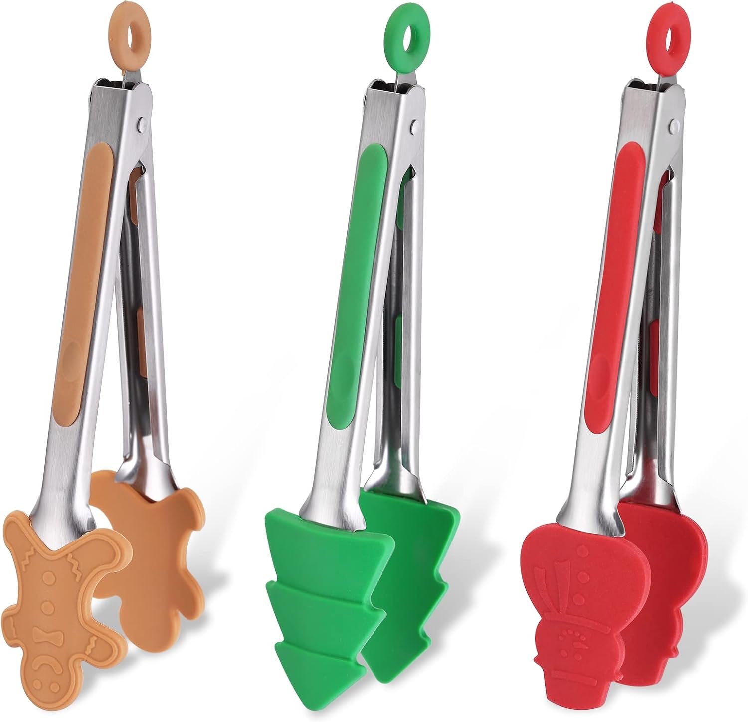 3PCS Christmas Silicone Mini Tongs,7 Inch Small Style Tongs For Cooking,Small Kids Colourful Tongs Serving Food,Ice Cube,fruits,Sugar,Festival Set of 3(Christmas Tree Snowman Gingerbread Man) - Image 9