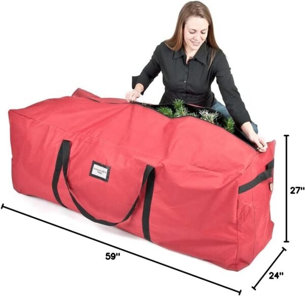 [Red Duffle Bag Tree Storage Bag] - X-Large 9 Foot Christmas Tree Storage Bag for Artificial Trees up to 9 Feet Tall - Durable 300 D Poly-Blend Fabric - ID Tag Holder | Santa's Bags - Image 8