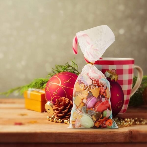 CCINEE Snowflake Treat Bag,Christmas Cellophane Bag with Twist Ties Candy Cookie Bags for Party Supplies,120PCS - Image 6