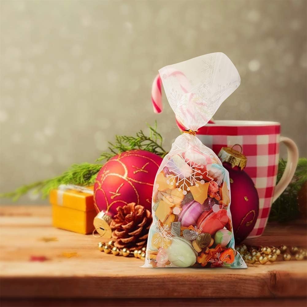 CCINEE Snowflake Treat Bag,Christmas Cellophane Bag with Twist Ties Candy Cookie Bags for Party Supplies,120PCS - Image 6