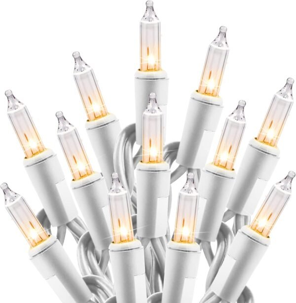 Minetom Clear Christmas Lights Set 100 Count 25 Feet Incandescent Bulb Mini String Lights for Indoor Christmas Tree Garland Birthday Wedding Party Festival Decoration, White Wire - Image 2