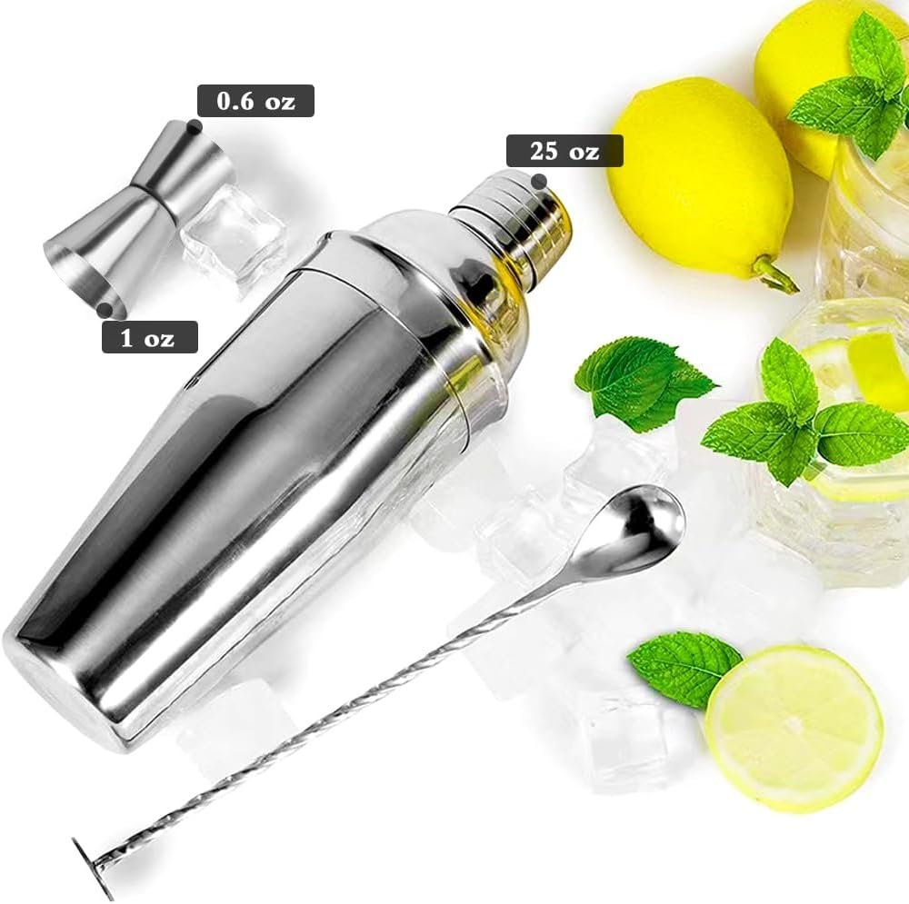 Cocktail Shaker Set 25oz,Drink Mixer with Built-in Strainer,Measuring Jigger & Mixing Spoon for Mixing Drinks Margaritas,Beginner Friendly Stainless Steel Mixer Bar Utensil Tool - Image 4