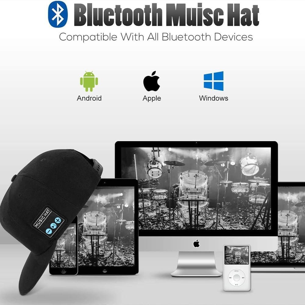 EDYELL 2 Pack Bluetooth Speaker Hats Adjustable Music Hats Bluetooth Cap for Outdoor Sports Baseball Cap for Men Women Gifts - Image 3