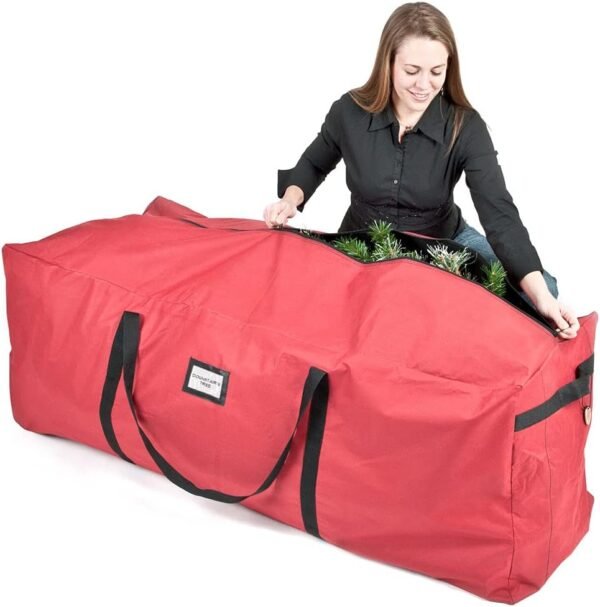 [Red Duffle Bag Tree Storage Bag] - X-Large 9 Foot Christmas Tree Storage Bag for Artificial Trees up to 9 Feet Tall - Durable 300 D Poly-Blend Fabric - ID Tag Holder | Santa's Bags - Image 5