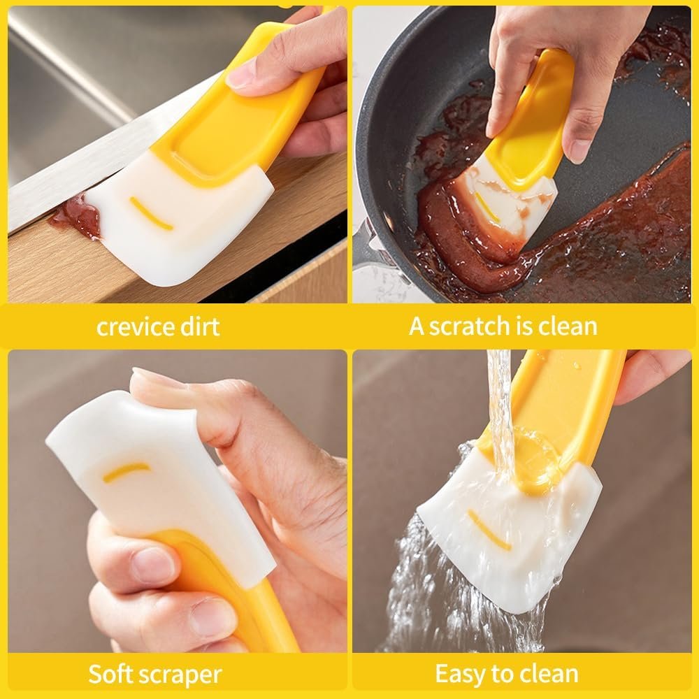 Kitchen Food Grade Silicone Spatula, 2024 New Multifunctional Scraper Spoon, Food Grade Silicone Scraper Set, Scratch Resistant Heat Resistant Rubber Scraper, Kitchen Cleaning Scraper Tool (Yellow) - Image 6