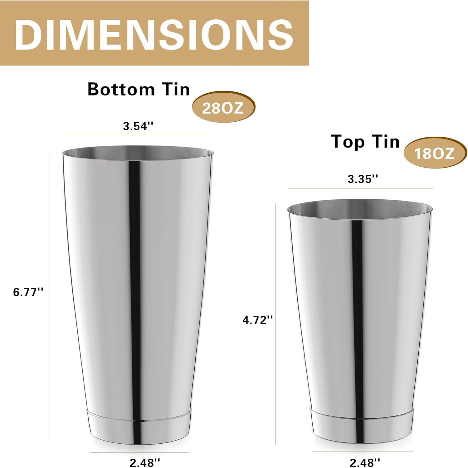 Boston Cocktail Shaker Set, 18 oz & 28 oz Stainless Steel Weighted Shaker Tins, Metal Martini Shaker Drink Mixer for Bartending, professional Bar Tools for Bartender (Sliver) - Image 8
