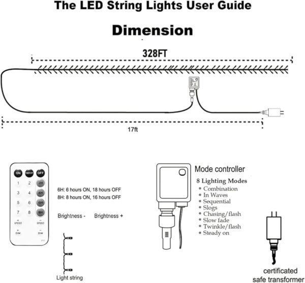 TW SHINE Christmas Lights, 1000 LED 328FT Christmas Tree Lights Plug in with 8 Modes, Remote Waterproof Christmas String Lights Outdoor Indoor Decorations for Xmas Party Yard Decor, Warm White - Image 3