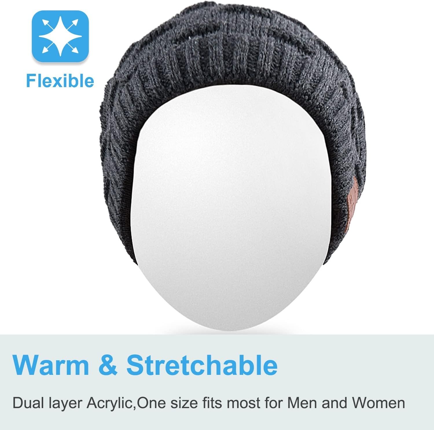 Rotibox 2IN1 Washable Winter Mens Womens Trendy Bluetooth Beanie Hat Scarf Wireless Stereo Headphones Mic Hand-Free Rechargeable Battery Compatible with Cell Phones,iPhone,Android,Laptops Black - Image 3