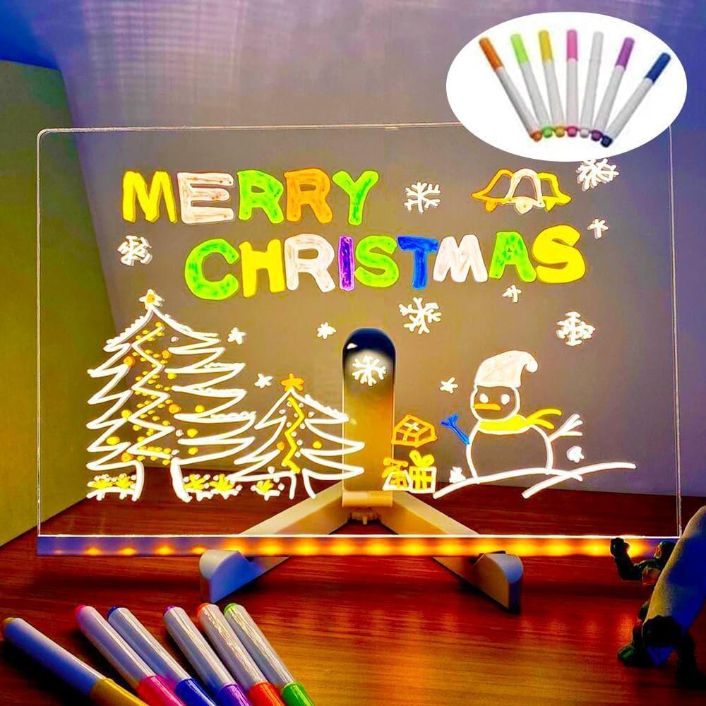 LED Note Board with Colors 7 Pens,Upgrade Christmas Lighted Note Board Glowing Acrylic Message Marker Board,LED Drawing Board with Adjustable Stand for Room Store Office School Xmas (7.9 × 7.9”) - Image 2
