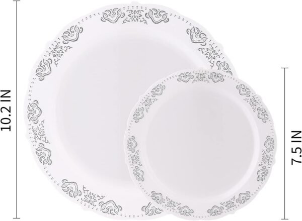 FULING 175 Pieces Silver White Dinnerware Set For 25 Guest Disposable Tableware Plastic Cutlery 5-Sets, With 12oz Cups, Knife, Fork, Spoon, Dinner Paper Each 25 Pieces For Wedding, Birthday, Party - Image 4