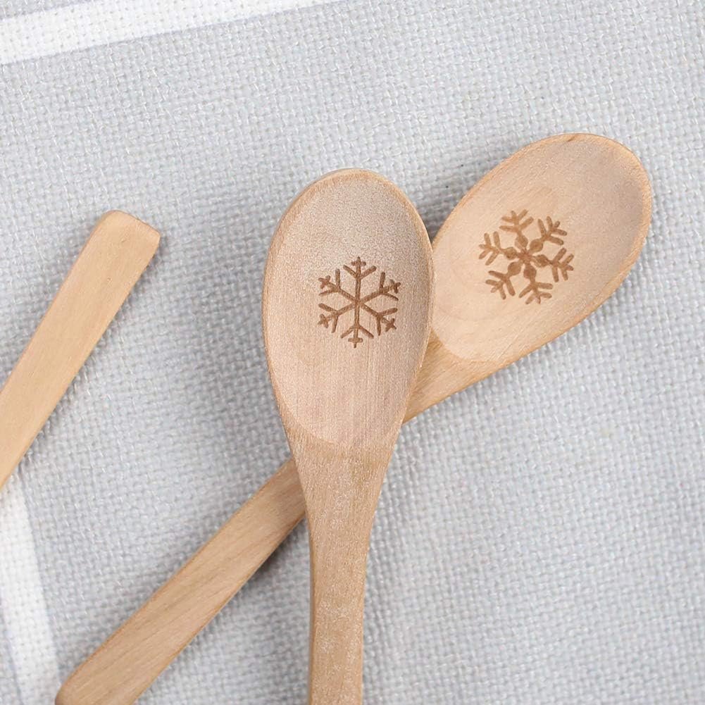 HANSGO Small Wooden Spoons, 6PCS Christmas Small Soup Spoons with Snowflake Pattern for Eating with Coffee Tea Jam Honey Spices and Restaurant Decoration - Image 4