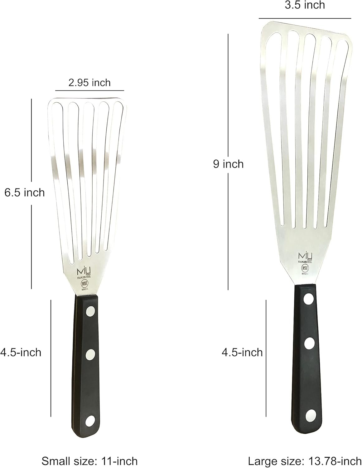 Fish Spatula 2-Piece Set - Slotted Stainless Steel Spatula Turner with Sloped Head - Long Thin Metal Spatula with Sturdy Plastic Handle for Flipping Delicate Foods, Fish, Eggs - 11" & 13.78" - Image 4