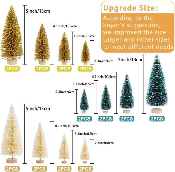 AerWo 24Pcs Mini Christmas Trees Bottle Brush Trees with Wood Base, Christmas Village Trees for Tabletop Christmas Decor Holiday Winter Decorations - Image 2
