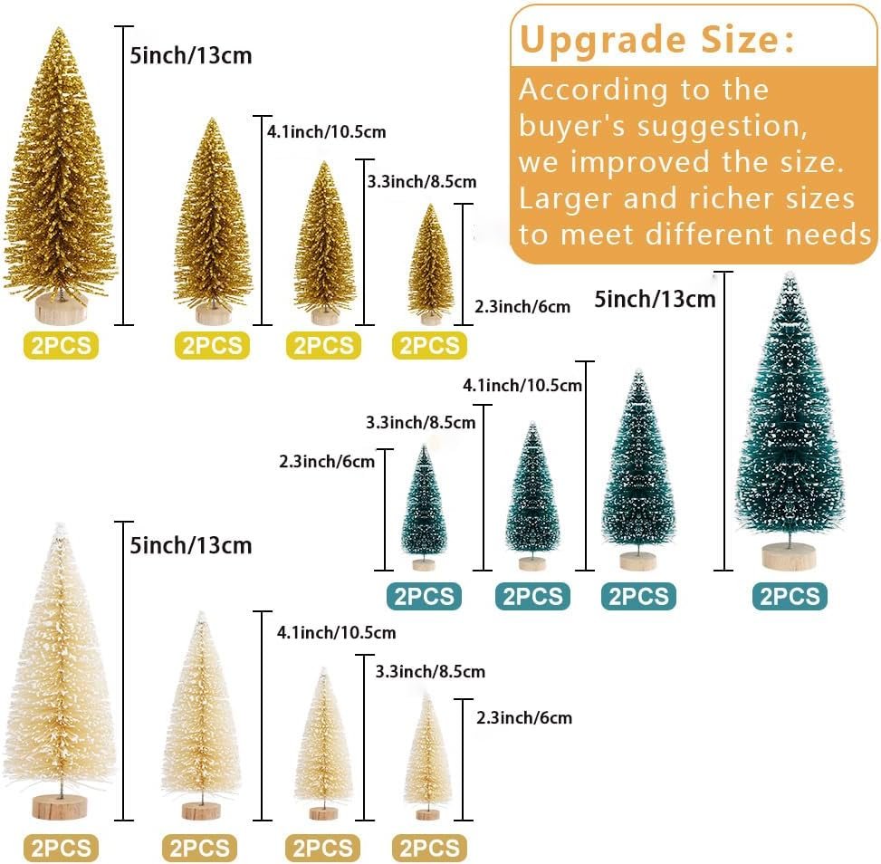 AerWo 24Pcs Mini Christmas Trees Bottle Brush Trees with Wood Base, Christmas Village Trees for Tabletop Christmas Decor Holiday Winter Decorations - Image 2