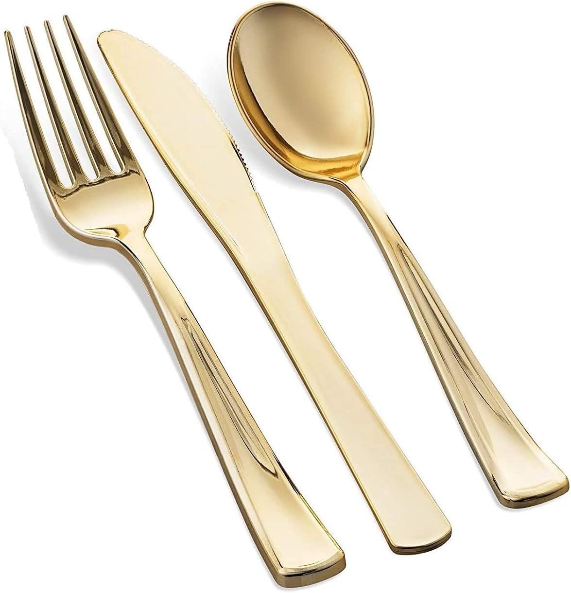 125 Piece Gold Dinnerware Party Set - 50 Gold Rim Plastic Plates, 25 Dinner 25 Dessert Plates, 25 Knives, 25 Forks, 25 Spoons - 25 Guest Disposable Set for Wedding Birthday Parties - Image 4