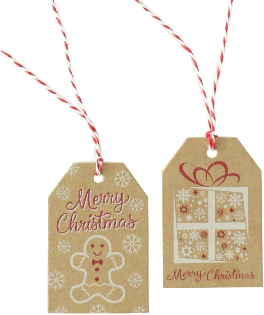 100 Pack Brown Kraft Paper Christmas Gift Tags, Xmas Brown Kraft Gift Tags with Jute Twine Baker Twine for DIY Xmas Holiday Present Wrap Stamp and Label Package Name Card - Image 8