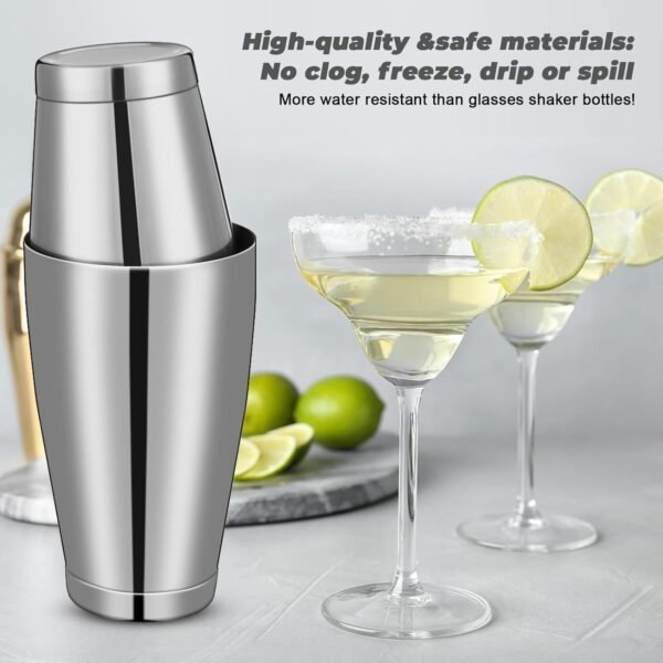 6 Pcs Cocktail Shakers Professional Bar Shaker Boston Shaker Set Stainless Steel Martini Shaker Drink Mixer Basic Tool Weighted Shake Metal Can Cocktail Shaker Set, 18 oz, 28 oz (Silver) - Image 6