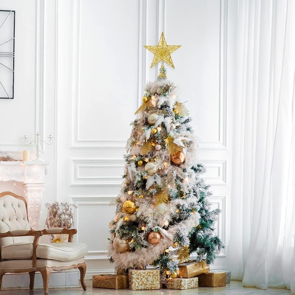 XIMISHOP Christmas Tree Toppers Xmas Glitter Gold Hollow Star Treetop Topper for Christmas Tree Decoration. 1 - Image 7
