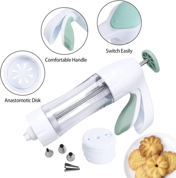 Cookie Spatula and Christmas Cookie Cutters-spritz cookie press gun kit +12 Cookie Discs+8 Icing Nozzles Perfect for DIY Cookie Maker and Cake Icing, for Home DIY, Biscuit Maker and Decoration - Image 3