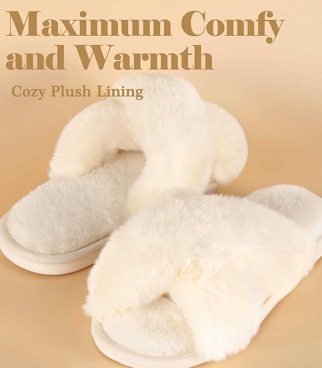Ankis Womens Fuzzy Memory Foam Slippers Cross Band Cozy Plush Home Slippers Fluffy Furry Open Toe House Shoes Indoor Outdoor Slide Slipper - Image 8