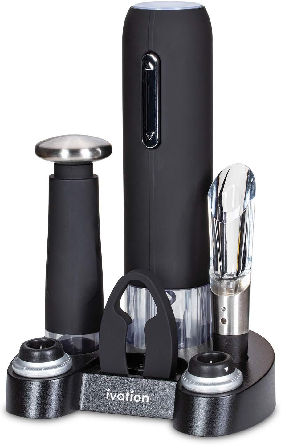 Ivation Wine Gift Set, Includes Electric Wine Bottle Opener, Wine Aerator, Vacuum Wine Preserver, 2 Bottle Stoppers, Foil Cutter & Charging Base - Image 2
